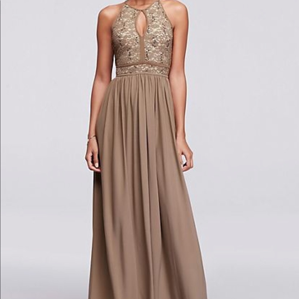Lace Keyhole Tie Back Halter Dress
